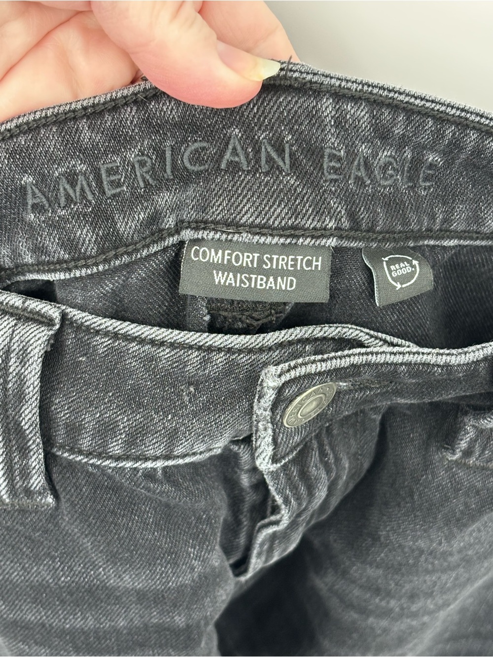 AE American Eagle Super High Rise baggy wide leg Black Cargo denim Jeans Sz 10 - Picture 5 of 12